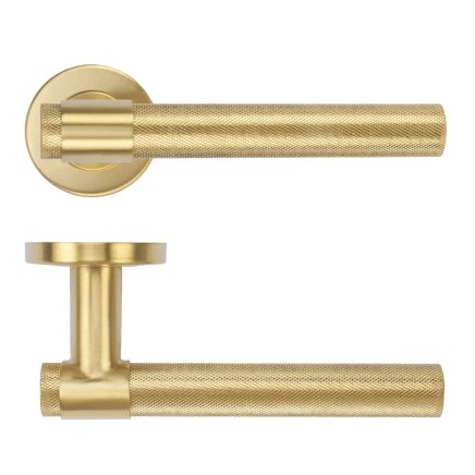 Zoo Hardware Knurled Lever on Round Rose 52mm x 8mm Push-on Rose - BS EN 1906 Grade 3 - Grade 201 - PVD Satin Brass