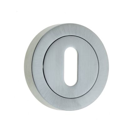 Jedo Designer Standard Keyway Escutcheons on 50mm Round Rose Satin Chrome - By Frelan Hardware - JV503SC