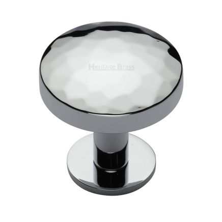 Heritage Brass Cabinet Knob Round Hammered Design with Rose 38mm Polished Chrome finish