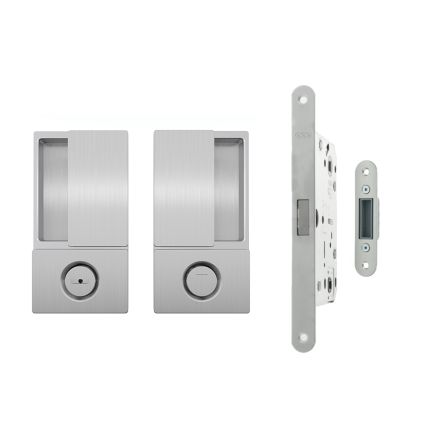 AGB Wave Flush Door Handle & Bathroom Lock Set - Satin Chrome