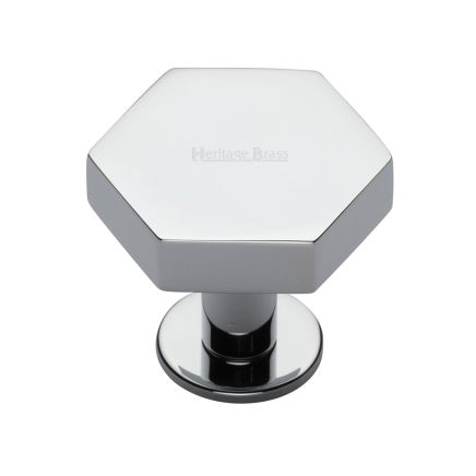 Heritage Brass Cabinet Knob Hexagon Design with Rose 38mm Polished Chrome finish