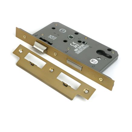 Satin Brass Euro Din Sash Lock - 60mm Backset/72mm Centre