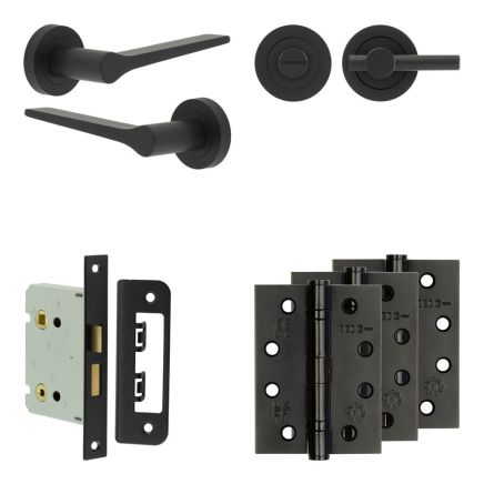 Complete Gio Door Handle Pack - Bathroom - Black - By Frelan Hardware - JE-E6A2-MB