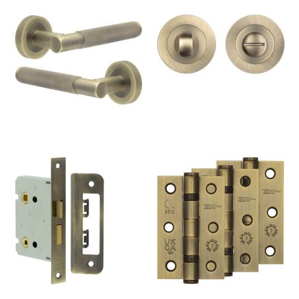Complete Bari Door Handle Pack - Bathroom - Antique Brass - By Frelan Hardware - JE-D6B3-AB