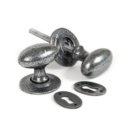 Pewter Oval Mortice/Rim Knob Set