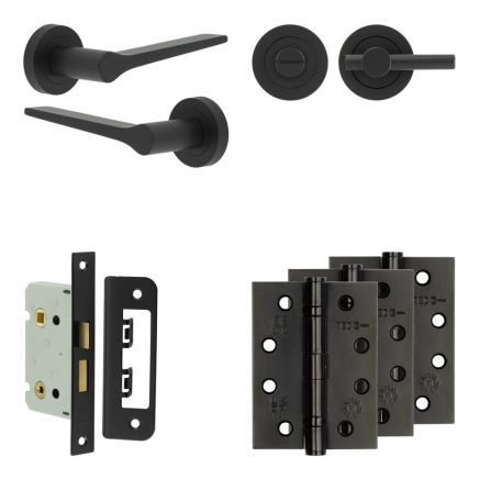 Complete Gio Door Handle Pack - Bathroom - Black - By Frelan Hardware - JE-E5A2-MB