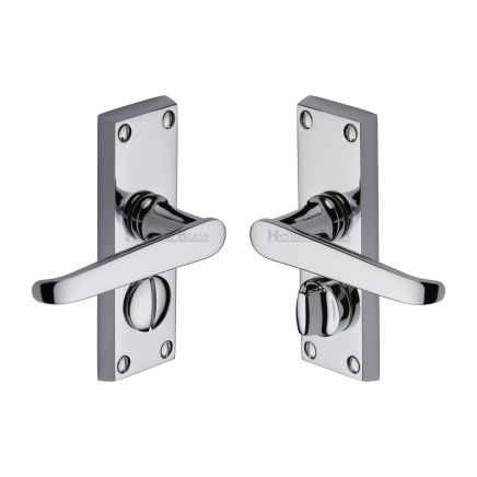 Heritage Brass Door Handle for Privacy Set Victoria Short Design Polished Chrome finish