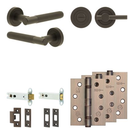 Complete Venice Door Handle Pack - Heavy Duty Tubular Bathroom (Plain Thumb Turn) - Dark Bronze - 102mm / 4-inch Hinges - JE-F32A2-DB
