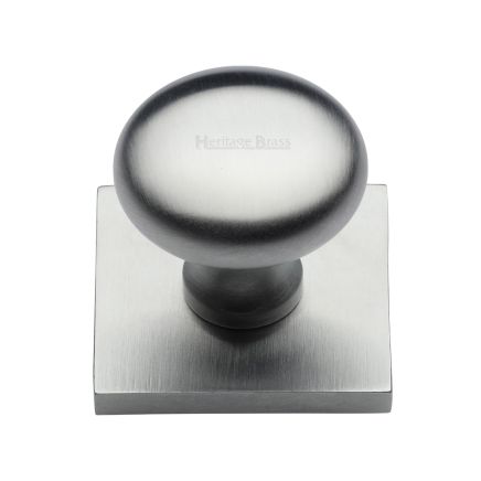 Heritage Brass Cabinet Knob Victorian Round Design with Square Backplate 32mm Satin Chrome finish