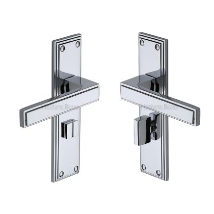Heritage Brass Door Handle for Bathroom Atlantis Design Polished Chrome finish