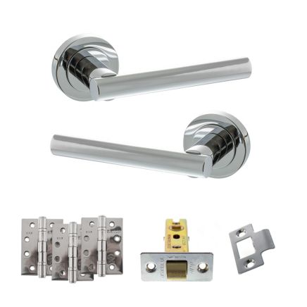 STATUS Nebraska Door Handle Pack (Latch Set - 2.5" CE Latch, 4" Fire Rated Hinges x3) - Polished Chrome