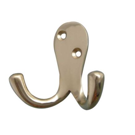 Jedo Double Robe Hooks 53mm Polished Brass - By Frelan Hardware - JV62PB