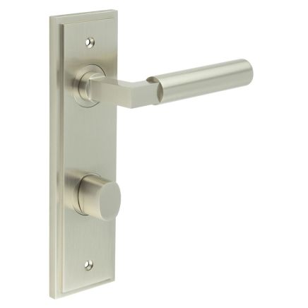 Westminster Door Handle Din Bathroom Backplate Satin Nickel & Turn & Release - By Frelan Hardware - BUR-30SN-456SN-81SN