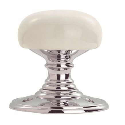 Delamain Porcelain Knob - Dual Finish-Plain White/Polished Chrome