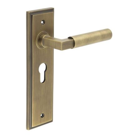 Westminster Door Handle Euro Backplate Antique Brass - By Frelan Hardware - BUR30KIT11