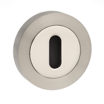 Senza Pari Key Escutcheons on Round Rose - Satin Nickel/Nickel Plate (Pair)