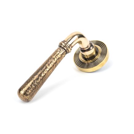 Aged Brass Hammered Newbury Lever on Rose Set (Beehive) - Unsprung