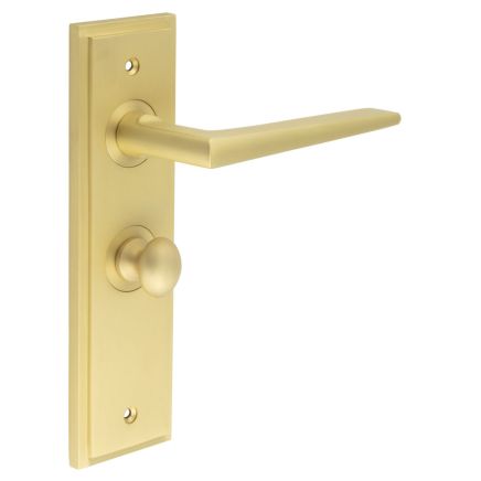 Mayfair Door Handle Bathroom Backplate Satin Brass & Turn & Release - By Frelan Hardware - BUR-10SB-453SB-80SB