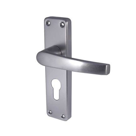 Contract Door Handle on Euro Profile Lockplate Satin Anodised Aluminium - By Frelan Hardware - J5601E