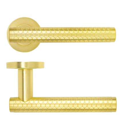 Zoo Hardware Favo Lever On Round Rose - Satin Brass