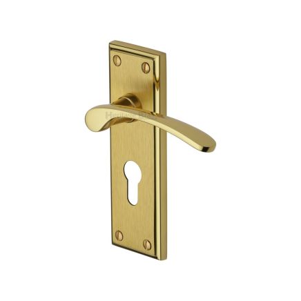 Heritage Brass Door Handle for Euro Profile Plate Hilton Design Mayfair finish