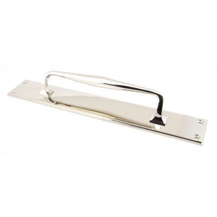 Polished Nickel 425mm Art Deco Pull Handle on Backplate