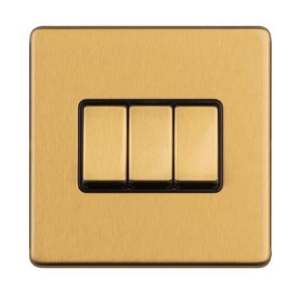 Eurolite Concealed 3mm 3 Gang 2Way switch Satin Brass