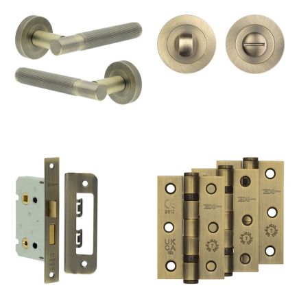Complete Venice Door Handle Pack - Bathroom - Antique Brass - By Frelan Hardware - JE-F5B3-AB