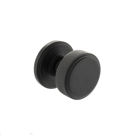 Millhouse Brass Harrison Solid Brass Knurled Mortice Door Knob on Concealed Fix Rose - Matt Black