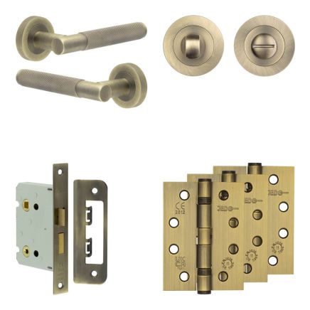Complete Bari Door Handle Pack - Bathroom - Antique Brass - By Frelan Hardware - JE-D6A3-AB