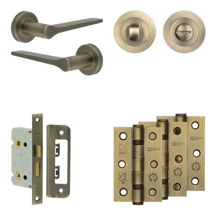 Complete Gio Door Handle Pack - Bathroom - Antique Brass - By Frelan Hardware - JE-E5B3-AB