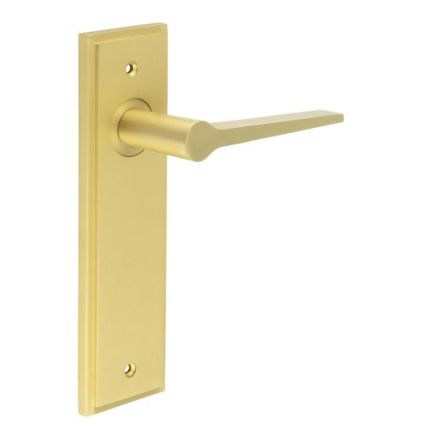 Knightbridge Door Handle Latch Backplate Satin Brass - By Frelan Hardware - BUR20KIT242