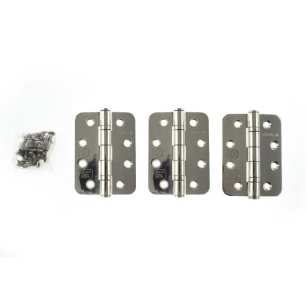 Atlantic Radius Corner Ball Bearing Hinges 4" X 3" X 3mm - Polished Stainless Steel (Set of 3)