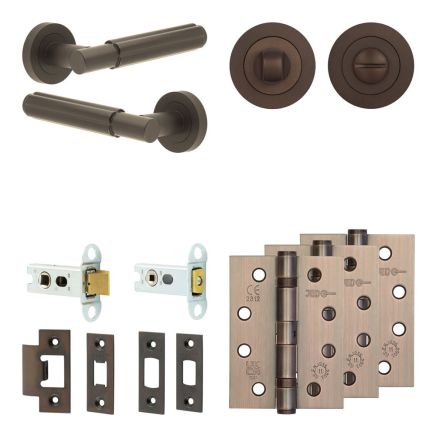 Complete Bloom Door Handle Pack - Heavy Duty Tubular Bathroom (Standard Thumb Turn) - Dark Bronze - 64mm / 4-inch Hinges - JE-B30A3-DB
