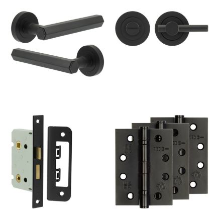 Complete Hex Door Handle Pack - Bathroom - Black - By Frelan Hardware - JE-C5A2-MB