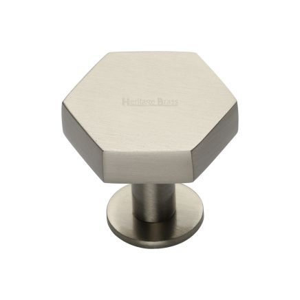 Heritage Brass Cabinet Knob Hexagon Design with Rose 32mm Satin Nickel finish