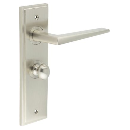 Mayfair Door Handle Bathroom Backplate Satin Nickel & Turn & Release - By Frelan Hardware - BUR-10SN-453SN-80SN