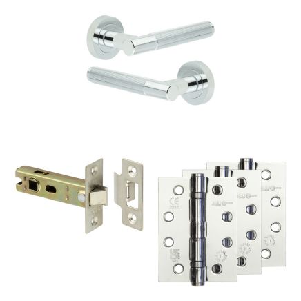 Complete Venice Door Handle Pack - Internal Doors - Polished Chrome - 76mm / 4-inch Hinges - JE-F3A-PC