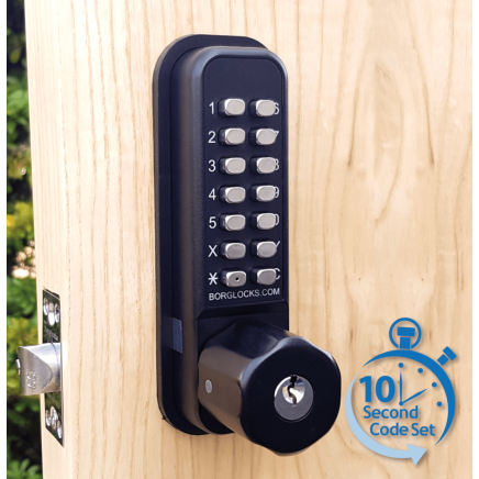 Borg BL2701 MG Pro ECP - Easicode Pro, Marine Grade Hex Knob, With Key Override (6 Pin Cylinder), Inside Paddle Handle Optional Holdback, MG Pro (Black) Finish