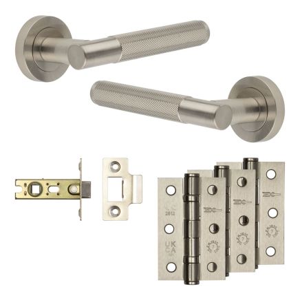 Complete Bari Door Handle Pack - Internal Doors - Satin Nickel - 64mm / 3-inch Hinges - JE-D1B-SN