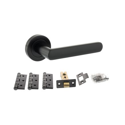 STATUS Carolina Door Handle Pack (Latch Set - 2.5" CE Latch, 3" Fire Rated Hinges x3) - Matt Black
