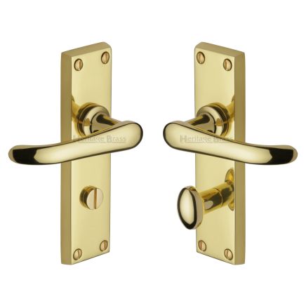 Heritage Brass Door Handle for Bathroom Windsor Design Polished Brass finish