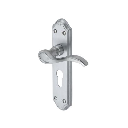 Heritage Brass Door Handle for Euro Profile Plate Verona Small Design Satin Chrome finish