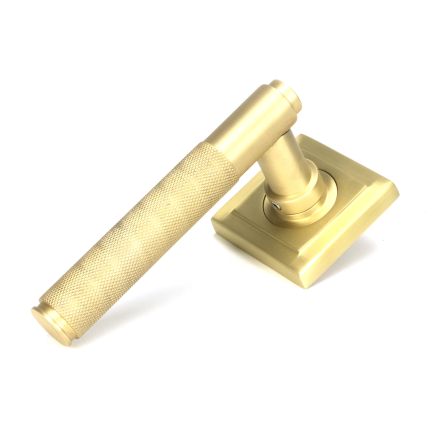 Satin Brass Brompton Lever on Rose Set (Square)