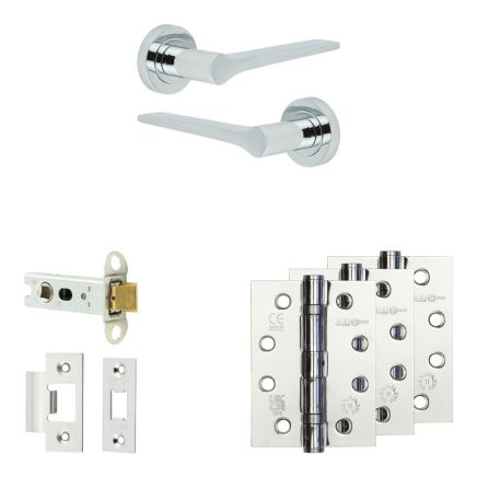 Complete Gio Door Handle Pack - Heavy Duty Latch - Polished Chrome - 76mm / 4-inch Hinges - JE-E21A-PC