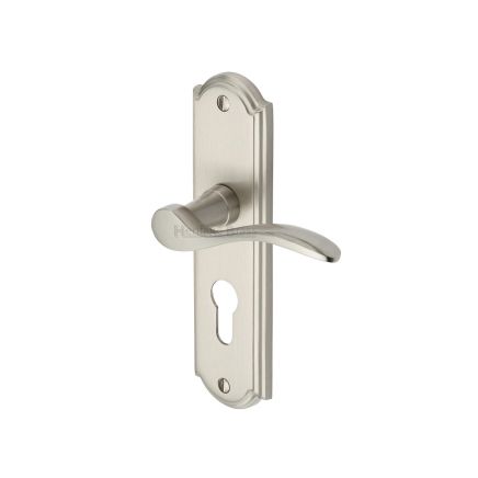 Heritage Brass Door Handle for Euro Profile Plate Howard Design Satin Nickel finish