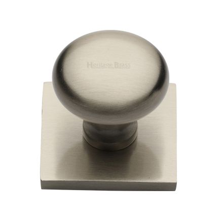 Heritage Brass Cabinet Knob Victorian Round Design with Square Backplate 32mm Satin Nickel finish