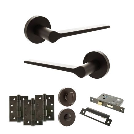 Senza Pari Laviano Door Handle Pack (Bathroom Set - 2.5" CE Bathroom Lock, 4" Fire Rated Hinges x3) - Urban Dark Bronze