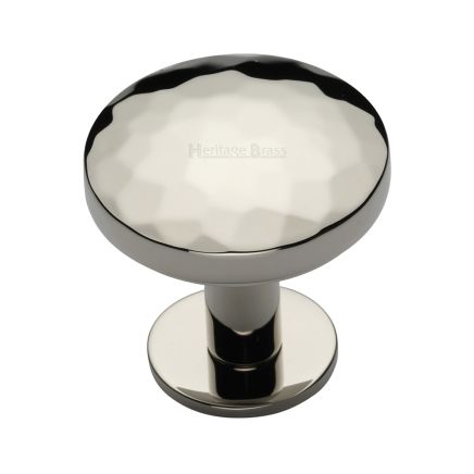 Heritage Brass Cabinet Knob Round Hammered Design with Rose 38mm Polished Nickel finish