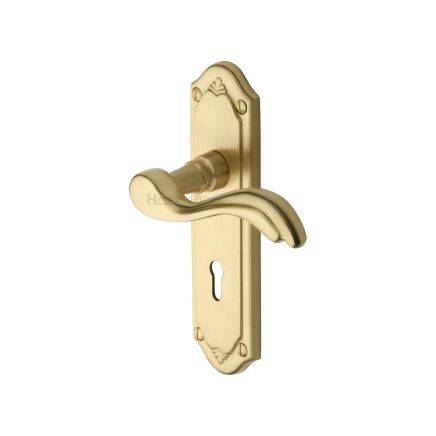 Heritage Brass Door Handle Lever Lock Lisboa Design Satin Brass finish